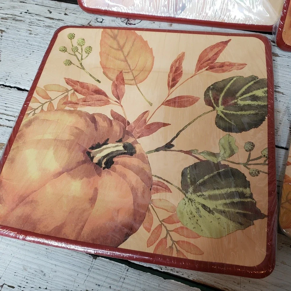Autumn Harvest PUMPKIN Square Paper Plates 4 pks, 32 Plates Total‎ NEW SEALED